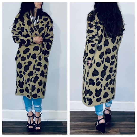 Chic sweater knit animal print soft long cardigan - Picture 3 of 6